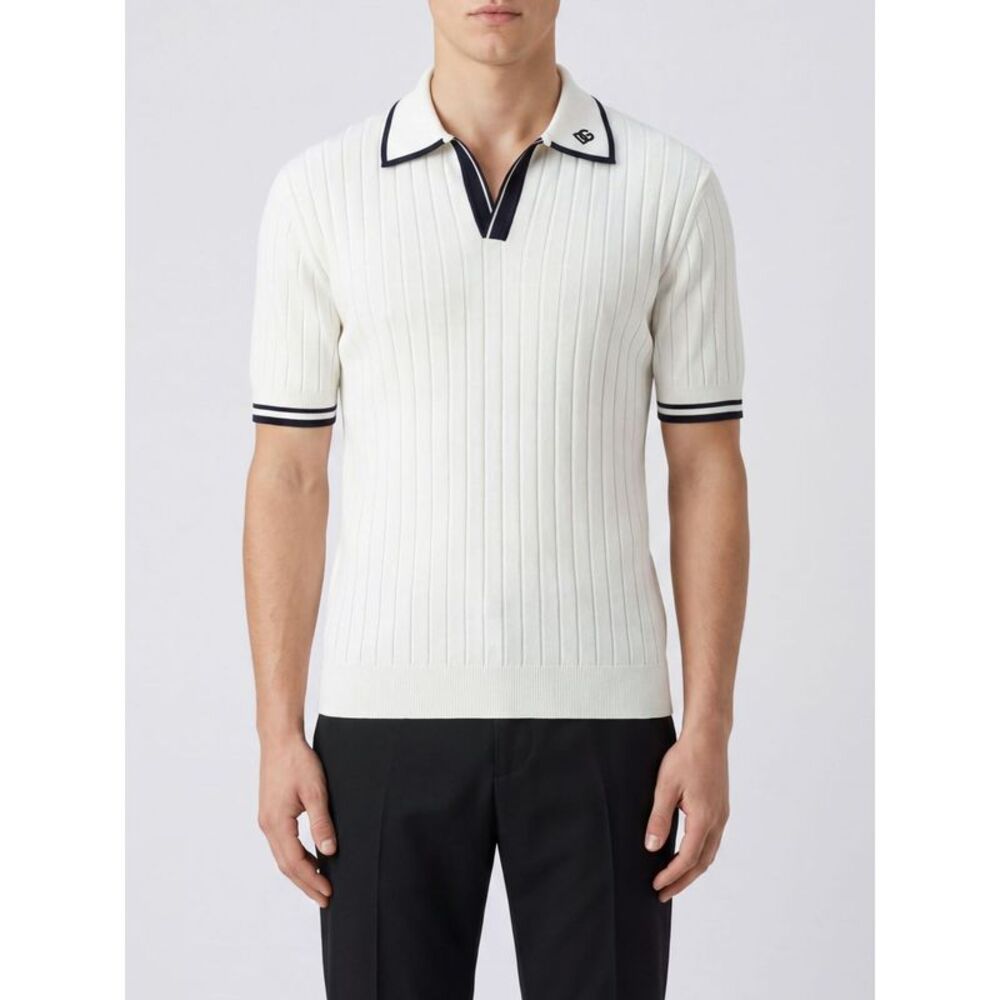 Dolce & Gabbana Men Dolce & Gabbana Slim Fit Ribbed-Knit Cotton Polo Shirt